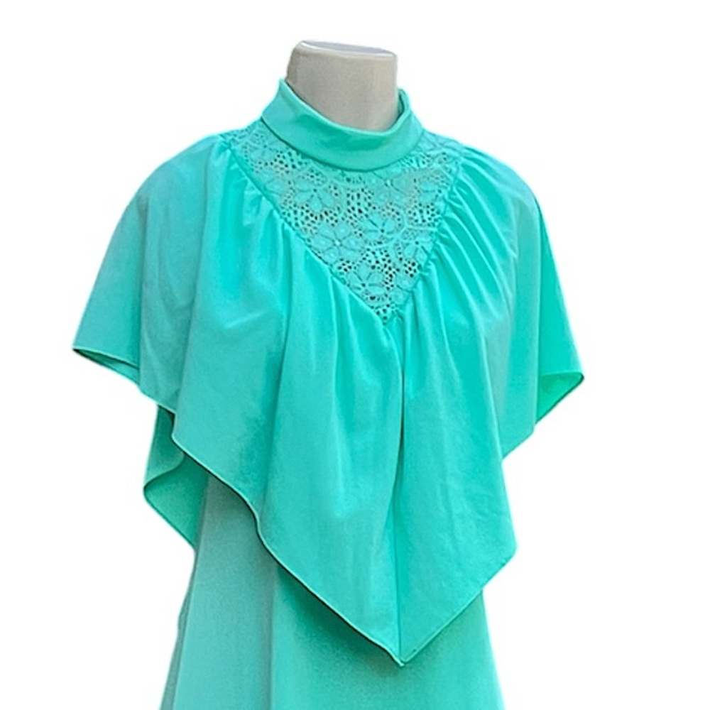 1970s Long Mint Green Prom Polyester Maxi Dress Size M / L - Picture 2 of 9